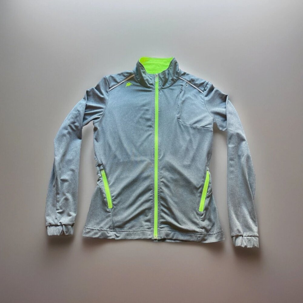 Kappa Cross Train Track Jacket Long Sleeve Women XS Logo Grey Lime Green Zipper